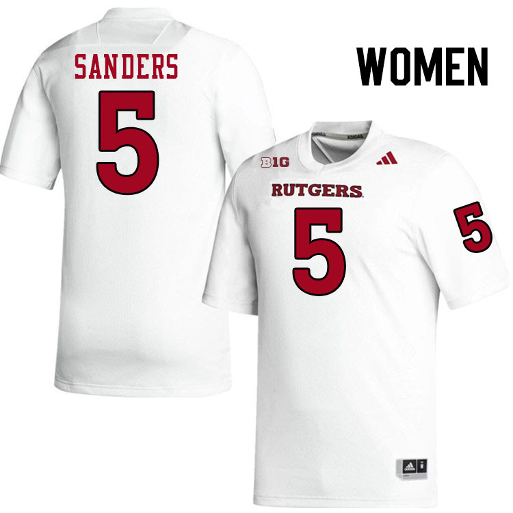 Women #5 Kaj Sanders Rutgers Scarlet Knights 2024 College Football Jerseys Stitched-White